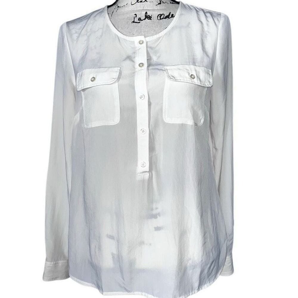LOFT White Utility Blouse Long Sleeve Button Front Chest Pockets Small
